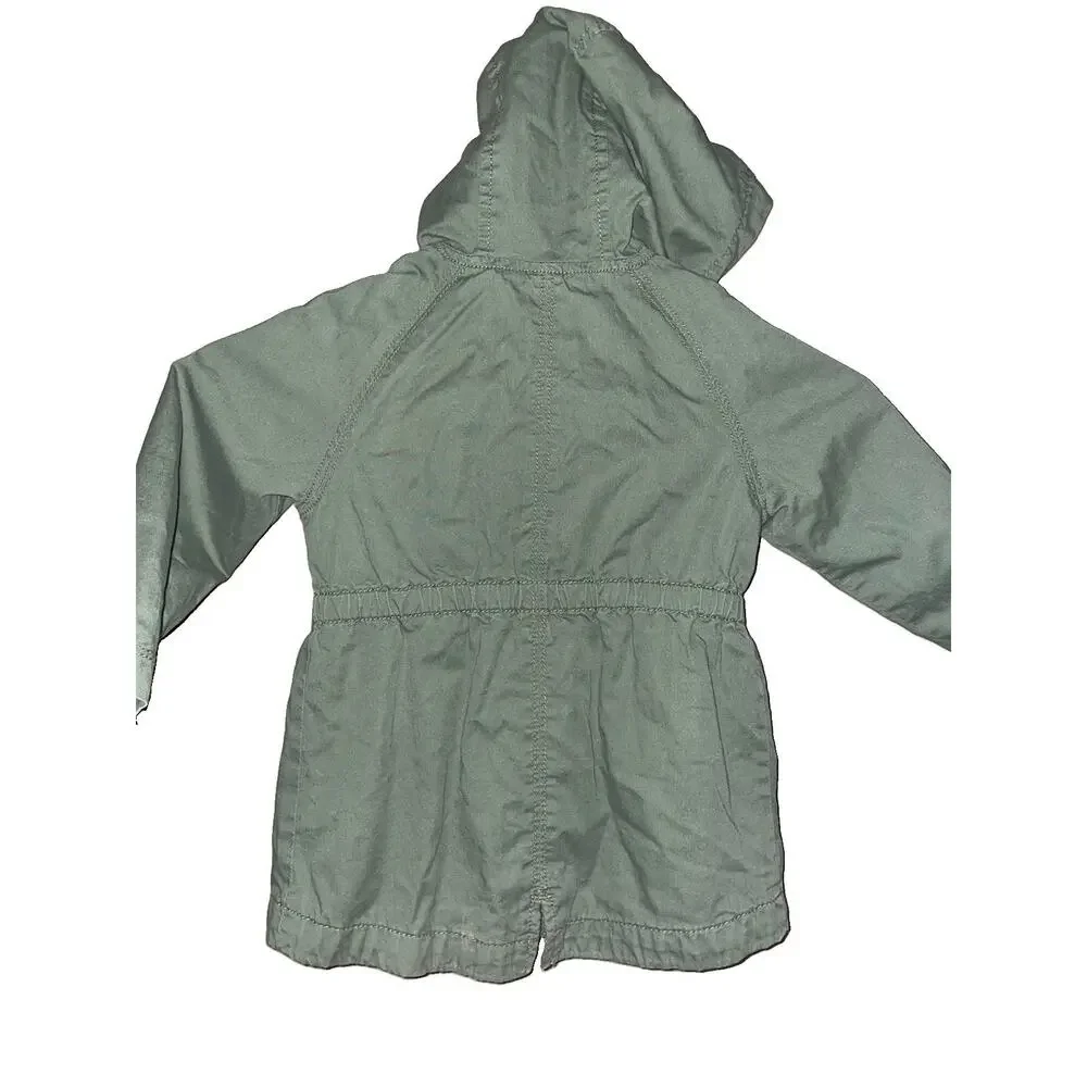 Old Navy Toddler Girl's Green Army Style Utility Zip Up Hooded Jacket Size 2T
